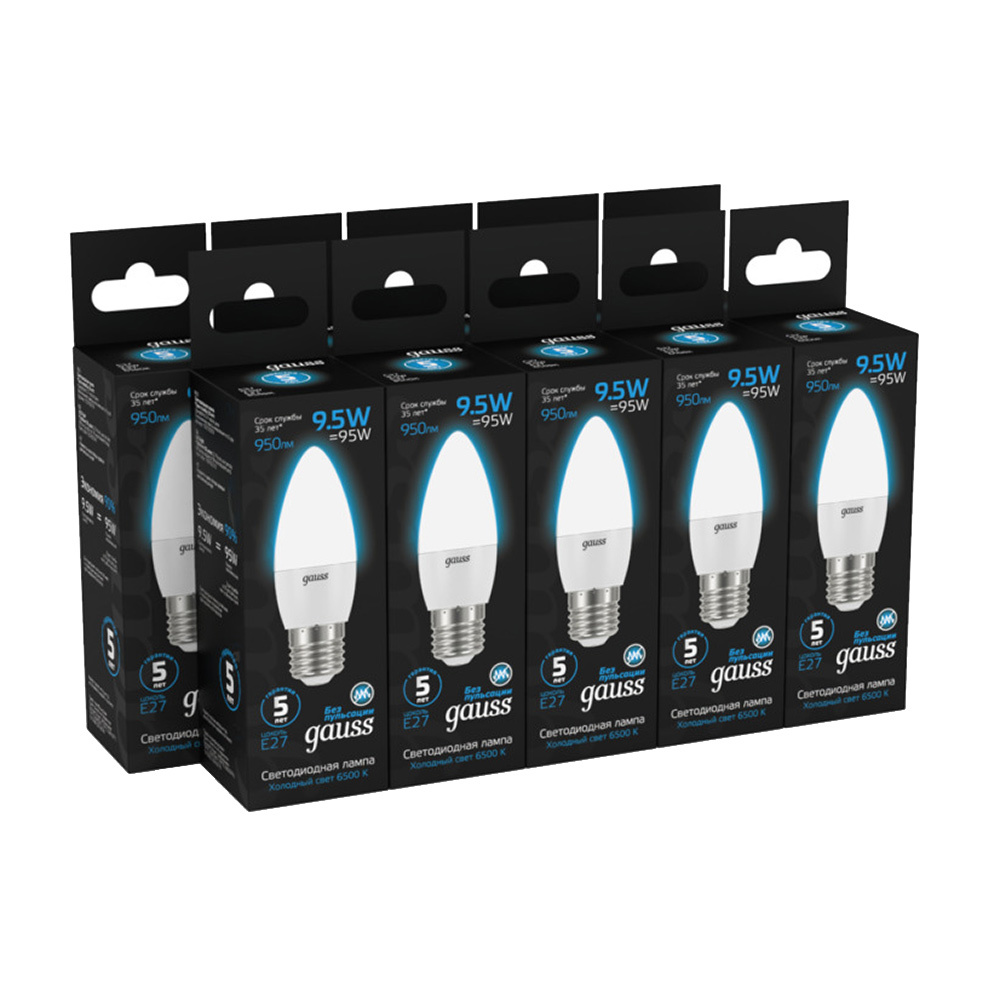 

Лампа светодиодная Gauss E27 6500К 9,5 Вт 950 Лм 175-240 В свеча тонированная