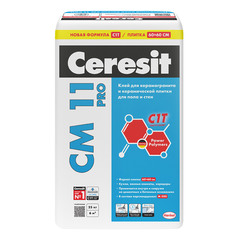 Клей для плитки и керамогранита Ceresit СМ 11 PRO серый (класс С1Т) 25 кг