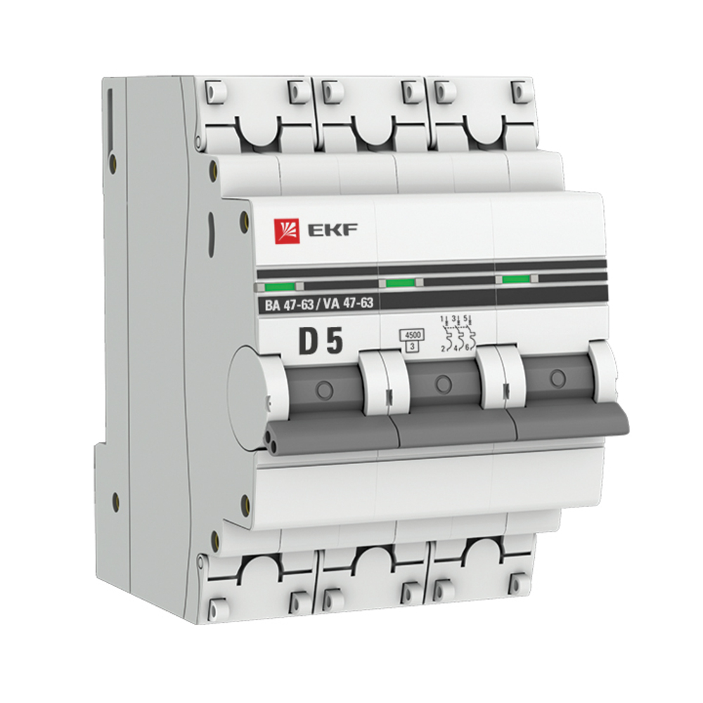 фото Автоматический выключатель ekf proxima ва 47-63 3р 5а тип d 4,5 ка 400 в на din-рейку (mcb4763-3-05d-pro)