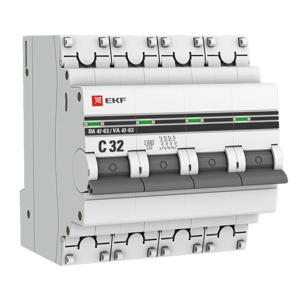 фото Автоматический выключатель ekf ва 47-63 (mcb4763-4-32c-pro) 4p 32а тип с 4,5 ка 400 в на din-рейку