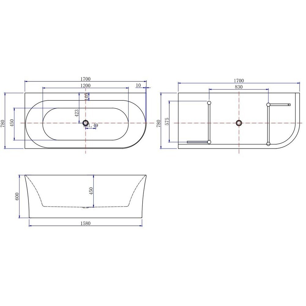 

Ванна акриловая Allen Brau Priority 170х78 см правая с ножками (2.31004.20B), Белый