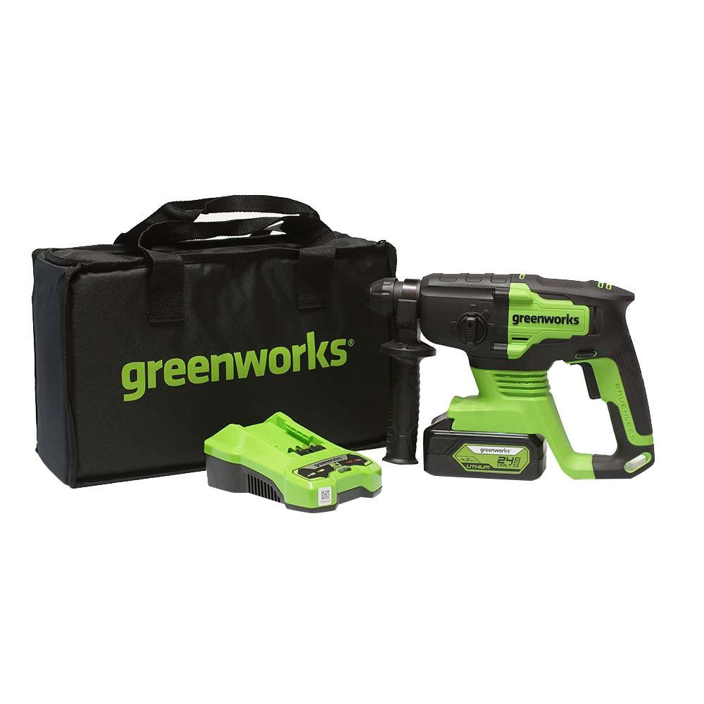 Перфоратор аккумуляторный Greenworks GD24SDS2K4 (3803007UB) 2 Дж 24В 1х4Ач Li-Ion SDS-plus с АКБ и ЗУ аккумулятор greenworks g82b5 2914607