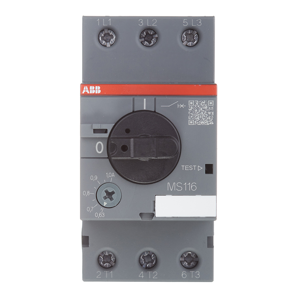 фото Автоматический выключатель защиты двигателя abb ms116-1.0 (1sam250000r1005) 3p 1а 50 ка 690 в на din-рейку/монтажную плату