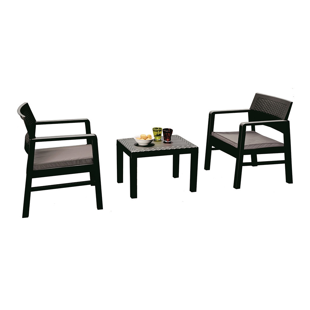 Набор садовой мебели пластиковый Ipae Progarden Kraka антрацит стол и 2 кресла (6430) набор садовой мебели naterial rono сталь полиэстер стекло темно серый стол 4 кресла и зонт