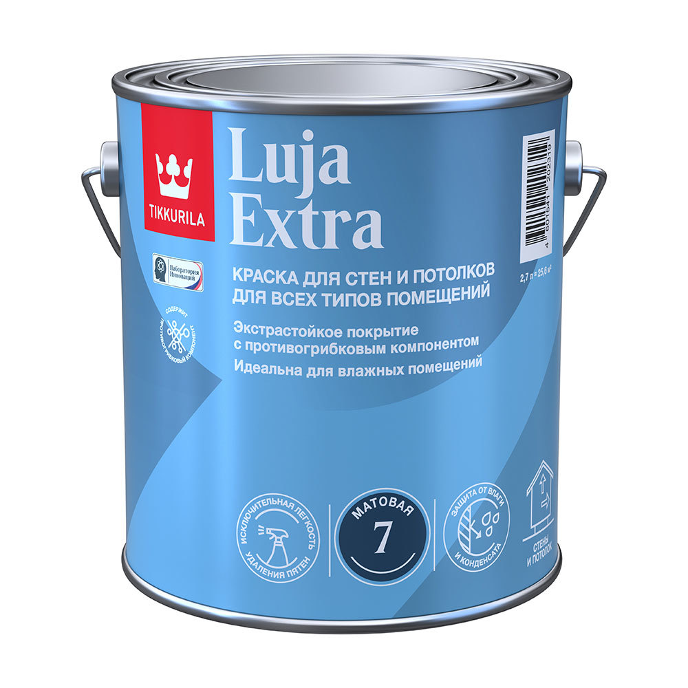 фото Краска моющаяся tikkurila luja extra полуматовая база с бесцветная 2,7 л