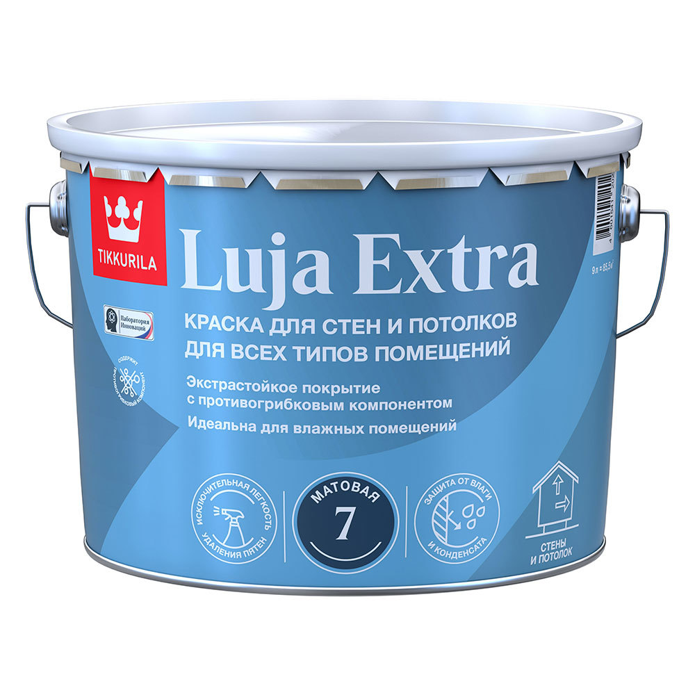 фото Краска моющаяся tikkurila luja extra матовая база с бесцветная 9 л