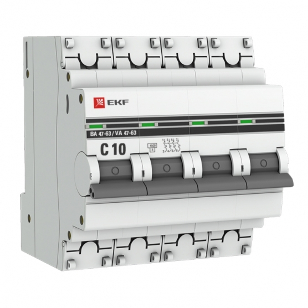 фото Автоматический выключатель ekf ва 47-63 (mcb4763-4-10c-pro) 4p 10а тип с 4,5 ка 400 в на din-рейку