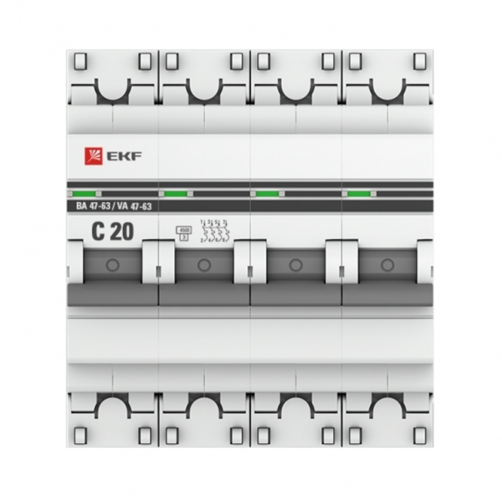 фото Автоматический выключатель модульный ekf proxima ва 47-63 4р 20а тип c 4,5 ка 400 в (mcb4763-4-20c-pro)
