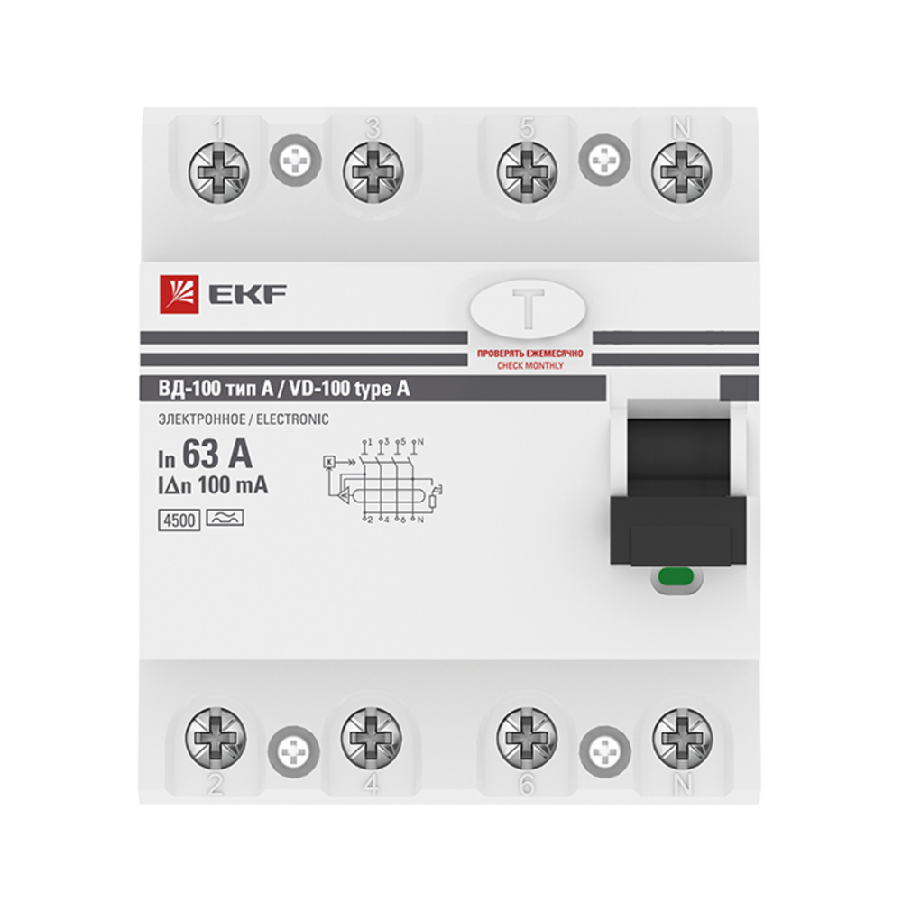 фото Узо ekf proxima вд-100 63а 100 ма 4p тип a 4,5 ка (elcb-4-63-100-e-a-pro)