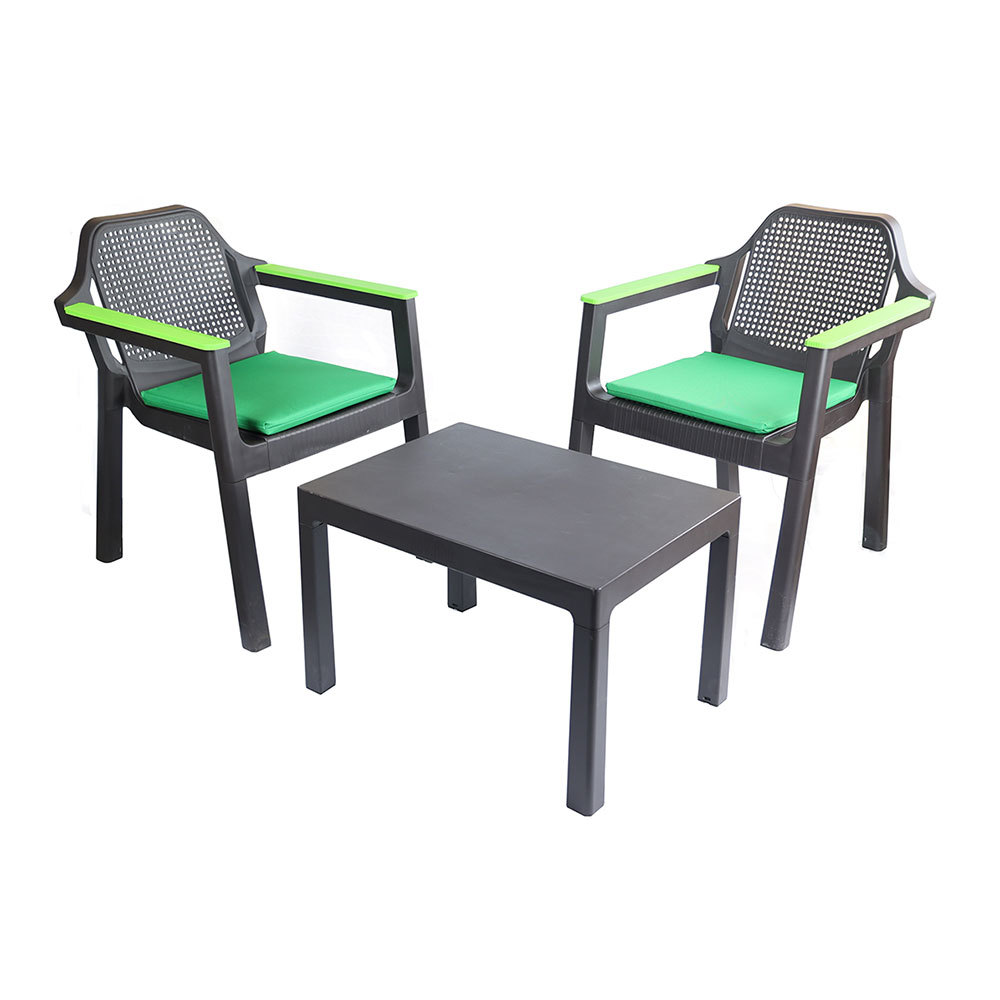 фото Набор садовой мебели пластиковый adriano easy comfort color темно-коричневый/зеленый стол и 2 кресла (р6033)