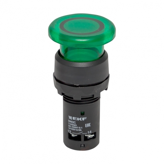 Кнопка грибок EKF PROxima SW2C-MD 230 В 1NO IP54 без фиксации с подсветкой зеленая (sw2c-md-gg-24) кнопка sw2c md зеленая с подсветкой no 24в грибок ekf proxima sw2c md gg 24