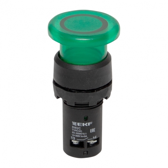 Кнопка грибок EKF PROxima SW2C-MD 230 В 1NO IP54 без фиксации с подсветкой зеленая (sw2c-md-gg) кнопка sw2c md зеленая с подсветкой no 24в грибок ekf proxima sw2c md gg 24