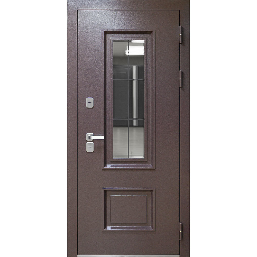 фото Дверь входная с терморазрывом ferroni luxor termo 3 правая букле шоколад - эмалит белый со стеклопакетом 960х2050 мм