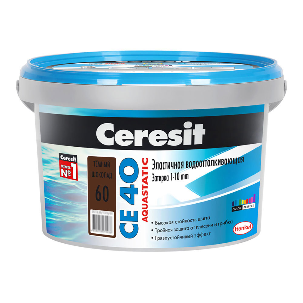 фото Затирка цементная ceresit ce 40 aquastatic 60 темный шоколад 2 кг