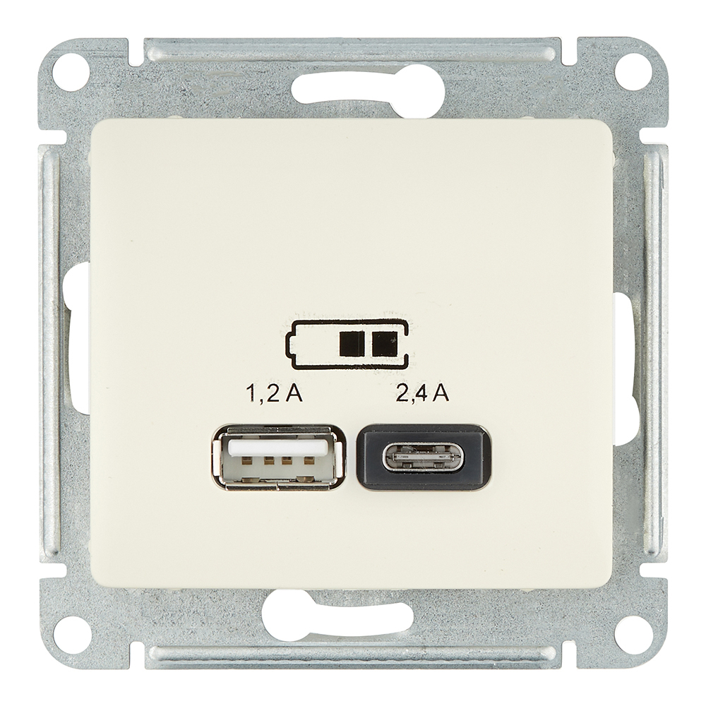 Розетка USB Systeme Electric Glossa встраиваемая бежевая USB-A/ Type-C (GSL000239)