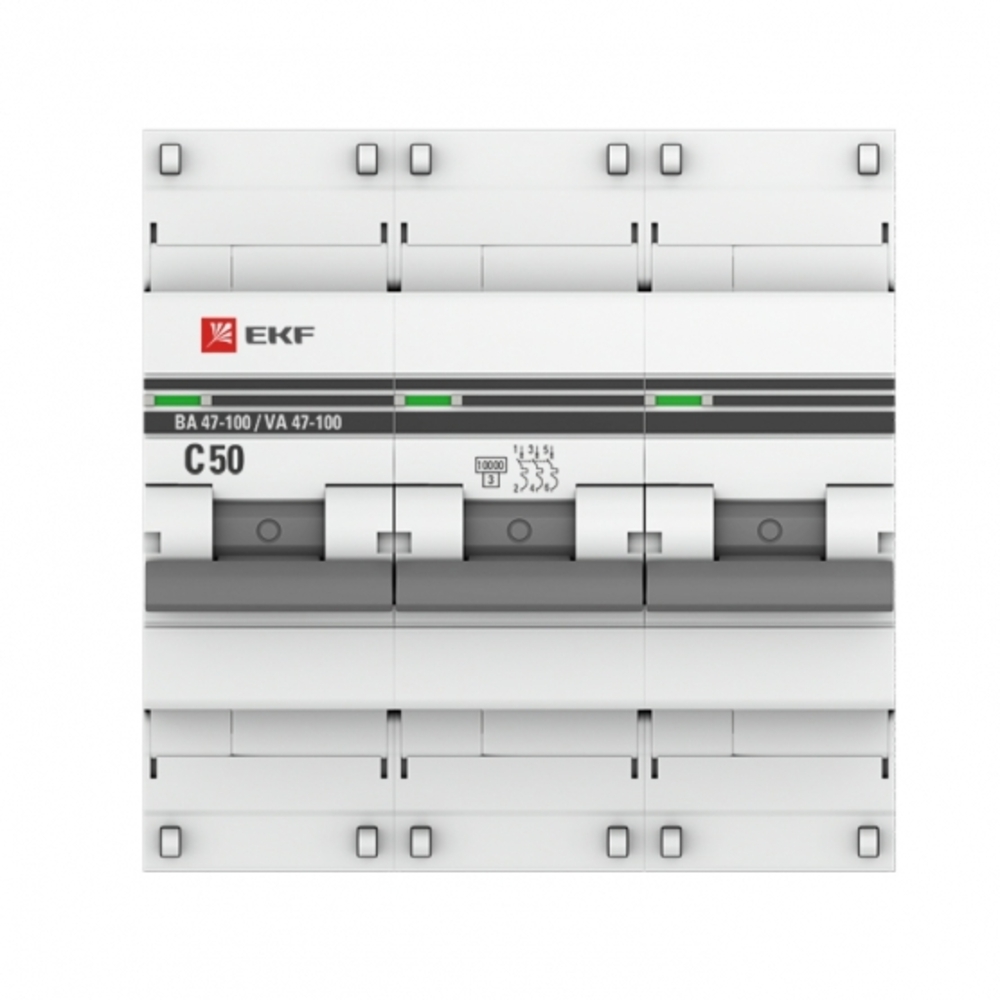 фото Автоматический выключатель ekf ва 47-100m (mcb47100m-3-50c-pro) 3p 50а тип с 10 ка 400 в на din-рейку