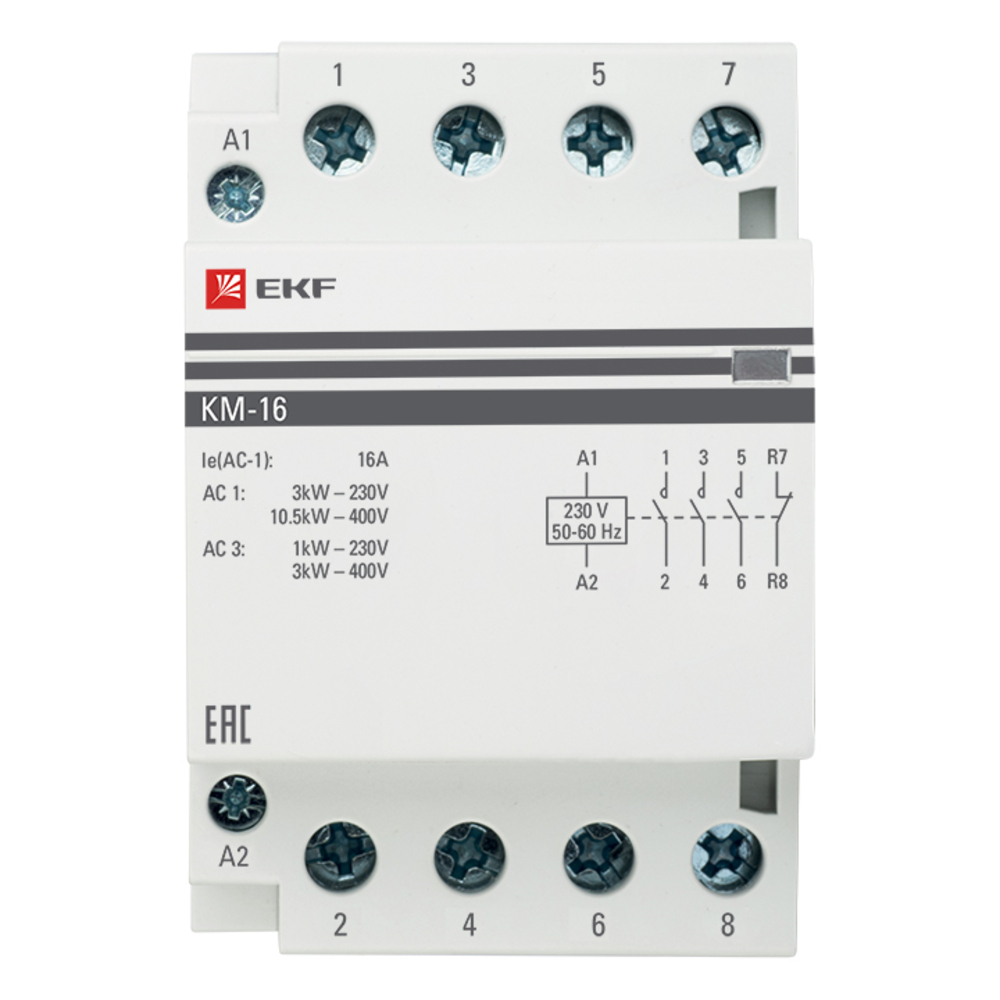 фото Контактор модульный ekf proxima (km-3-16-22) 230-400 в 16 а тип ac 4р