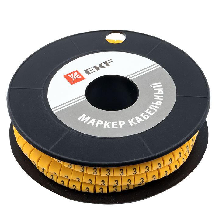 

Маркеры кабельные (клипсы) EKF PROxima 3-4,2 мм цифра 3 желтые (500 шт.) (plc-KM-4-3), Желтый
