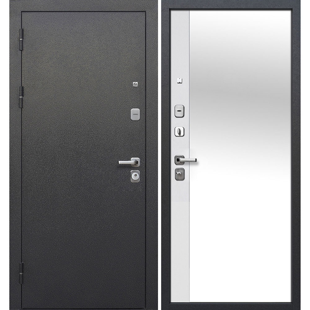 фото Дверь входная ferroni толстяк левая букле антрацит - эмалит белый с зеркалом 960х2050 мм