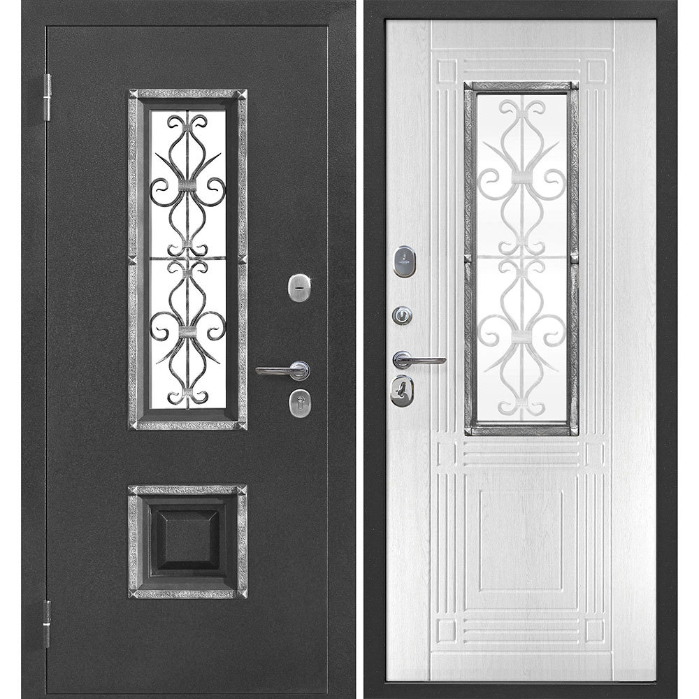 фото Дверь входная ferroni венеция левая антик серебро - белый ясень со стеклопакетом 860х2050 мм