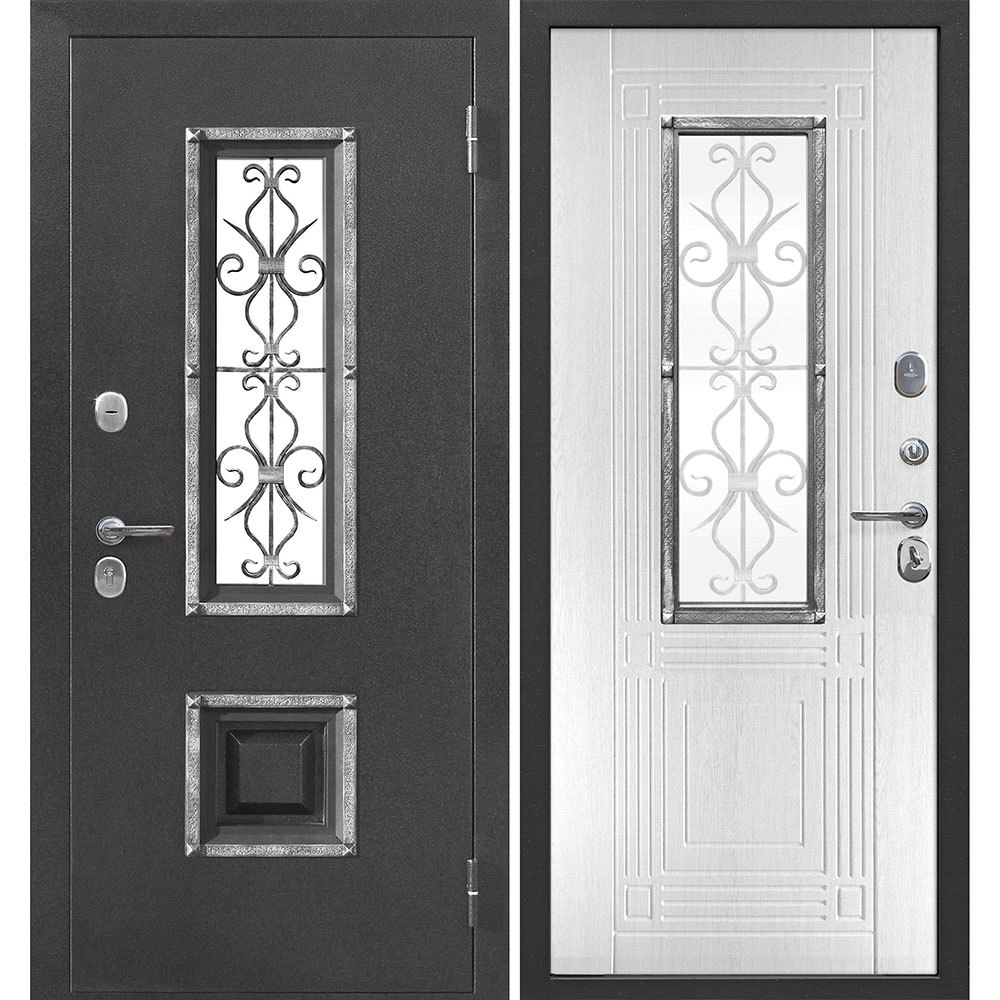фото Дверь входная ferroni венеция правая антик серебро - белый ясень со стеклопакетом 860х2050 мм