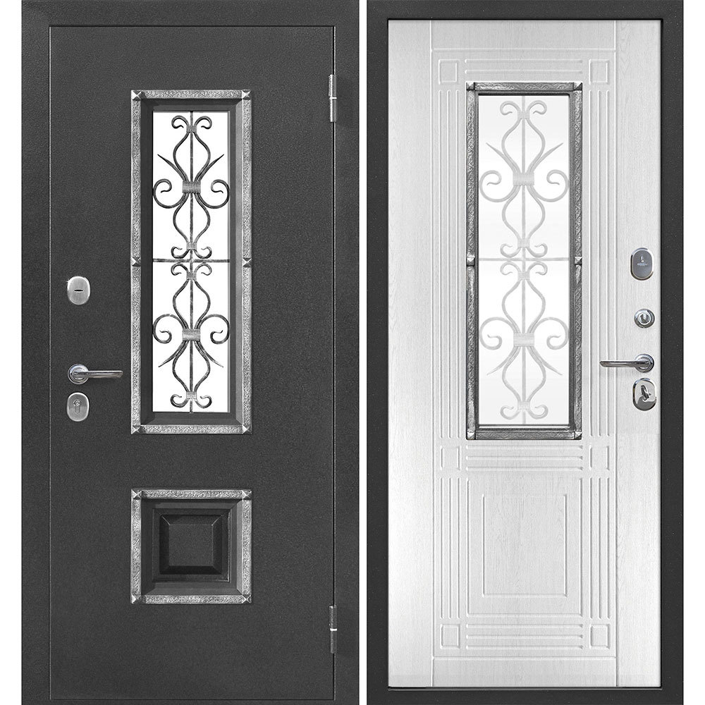 фото Дверь входная ferroni венеция правая антик серебро - белый ясень со стеклопакетом 960х2050 мм