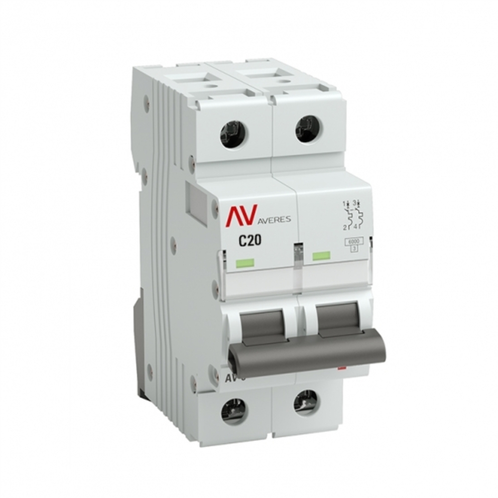 фото Автоматический выключатель ekf averes av-6 dc 2p 1а тип c 6 ка 500 в на din-рейку (mcb6-dc-2-20c-av)