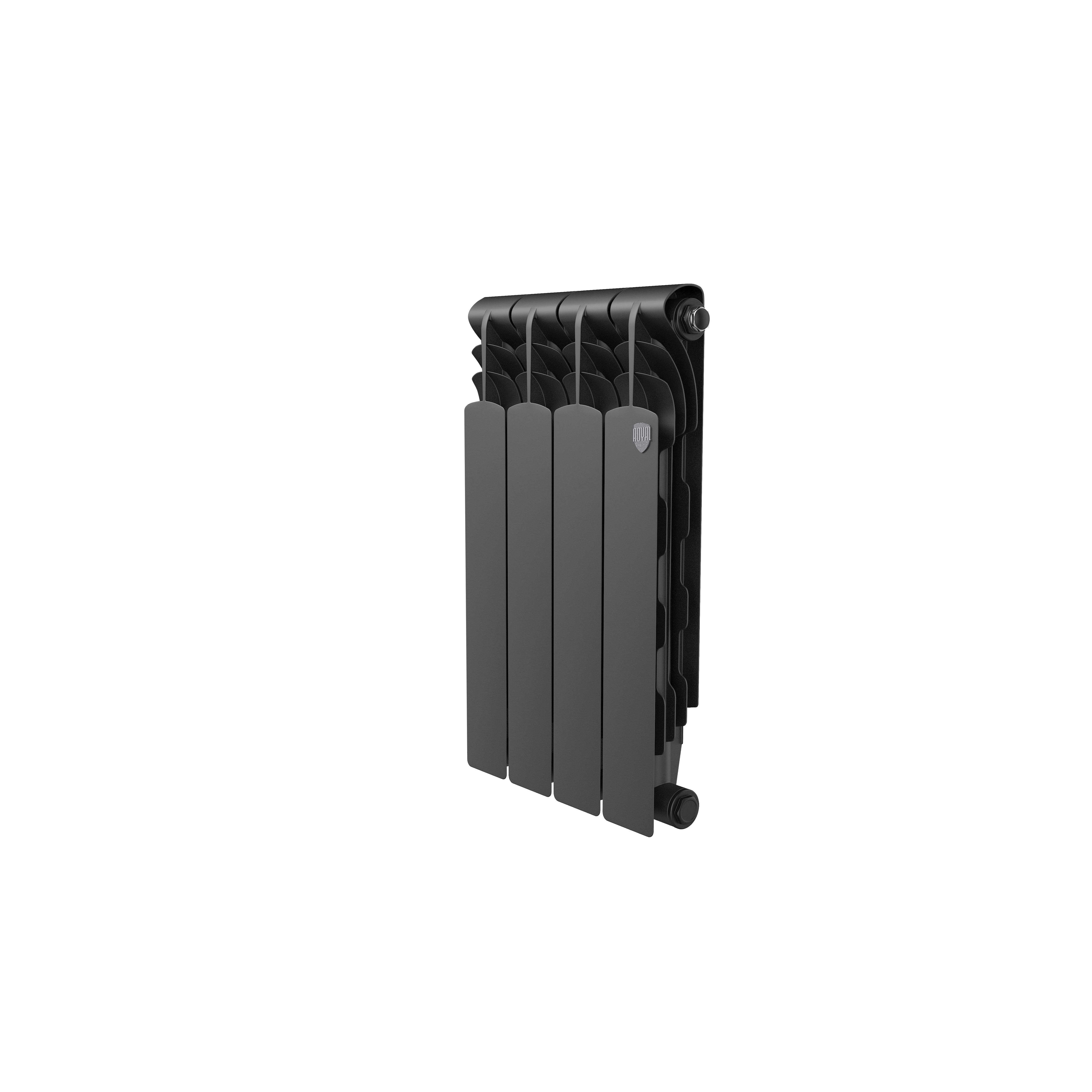 фото Радиатор биметаллический royal thermo 500 мм 4 секции 1" боковое подключение черный