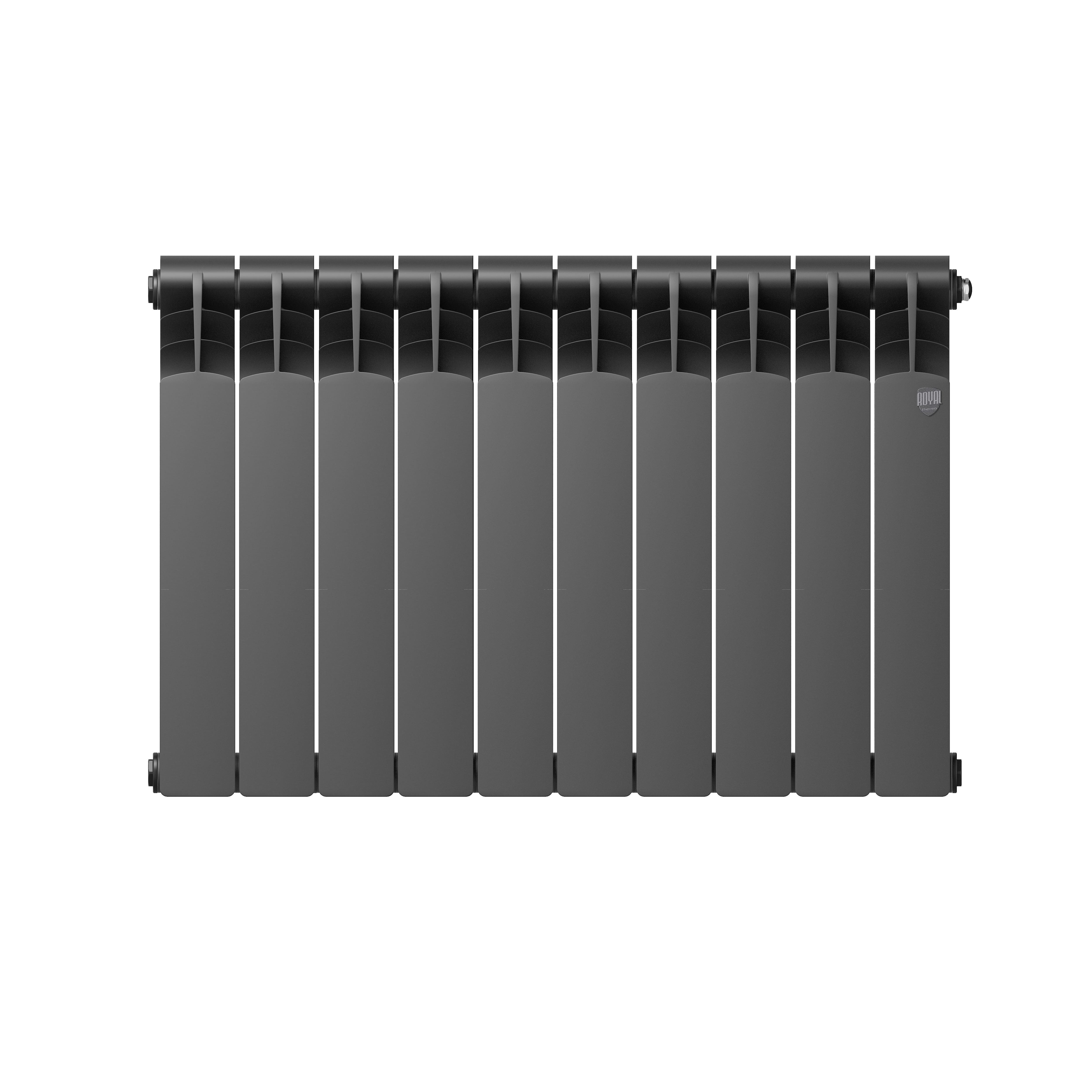 фото Радиатор биметаллический royal thermo 500 мм 10 секций 1 дюйм боковое подключение черный