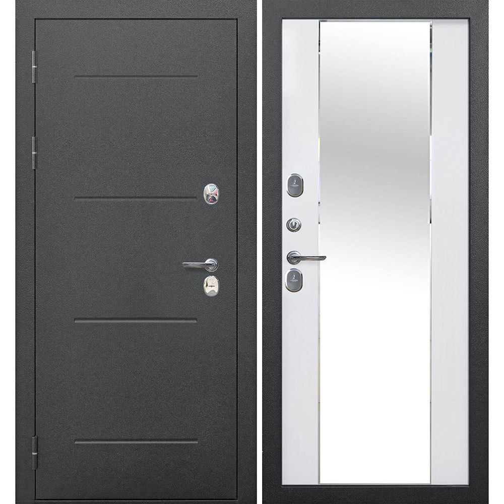 фото Дверь входная с терморазрывом ferroni isoterma левая антик серебро - эмалит белый с зеркалом 960х2050 мм