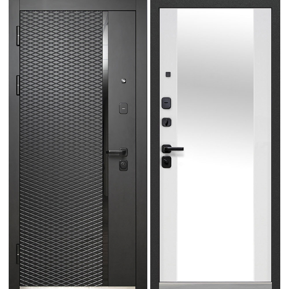 фото Дверь входная ferroni luxor ромбы левая антрацит софт - эмалит белый с зеркалом 960х2050 мм