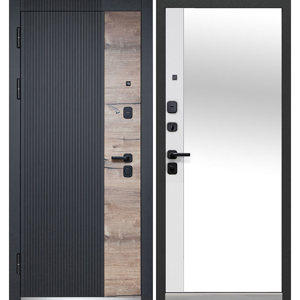 фото Дверь входная ferroni luxor вертикаль левая черный кварц - эмалит белый с зеркалом 860х2050 мм