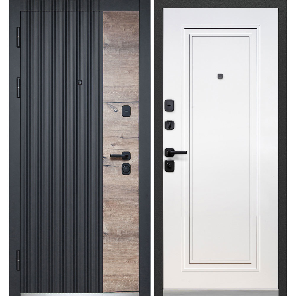 фото Дверь входная ferroni luxor вертикаль нео левая черный кварц - эмалит белый 860х2050 мм