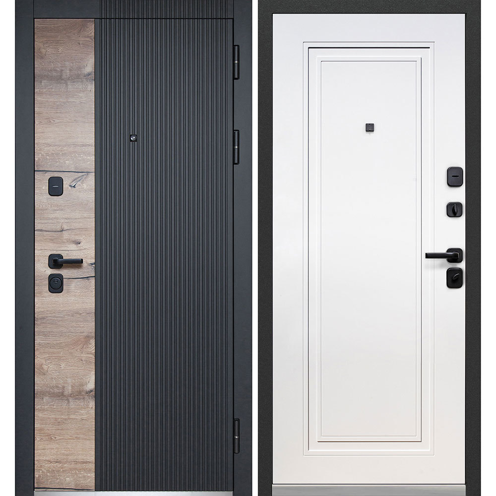 фото Дверь входная ferroni luxor вертикаль нео правая черный кварц - эмалит белый 860х2050 мм