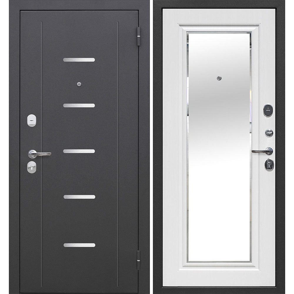Дверь входная Ferroni Гарда 7,5СМ правая антик серебро - белый ясень с зеркалом 860х2050 мм дверь входная с терморазрывом ferroni isoterma правая антик серебро велюр белый софт 860х2050 мм