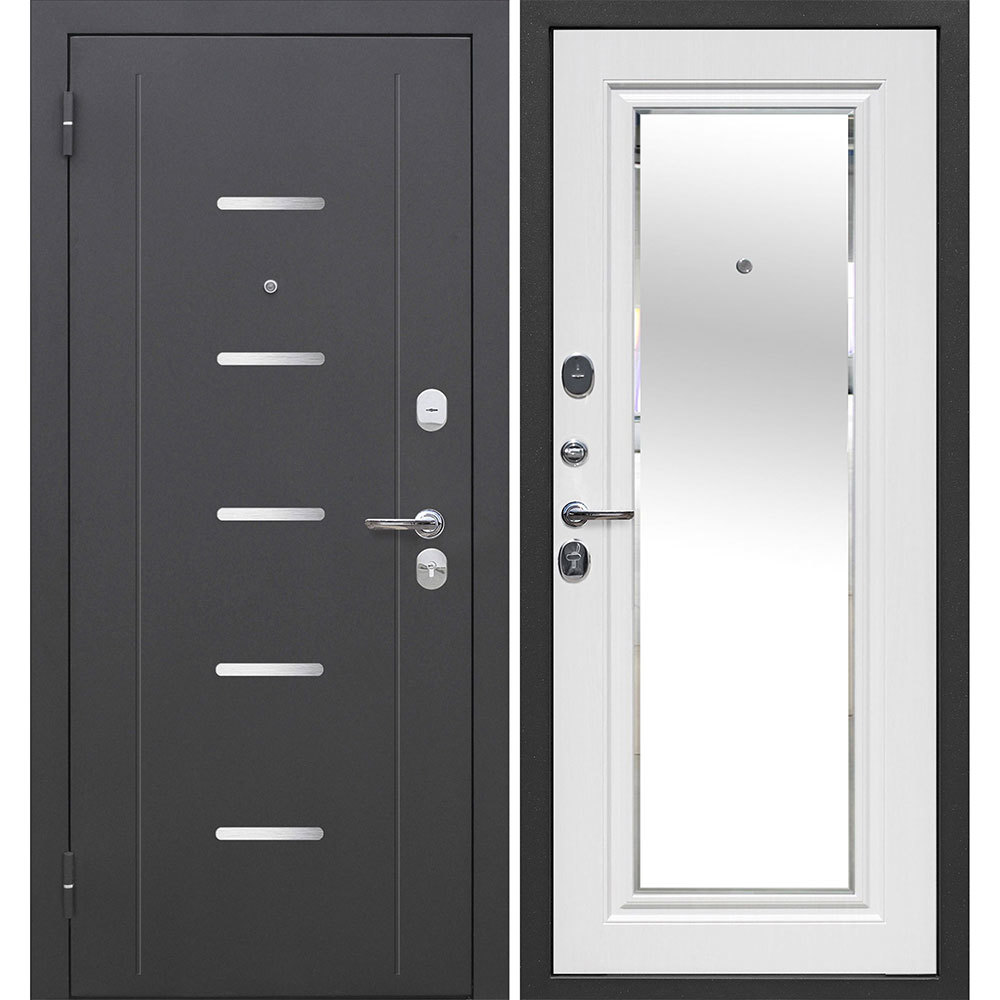 Дверь входная Ferroni Гарда 7,5СМ левая антик серебро - белый ясень с зеркалом 960х2050 мм