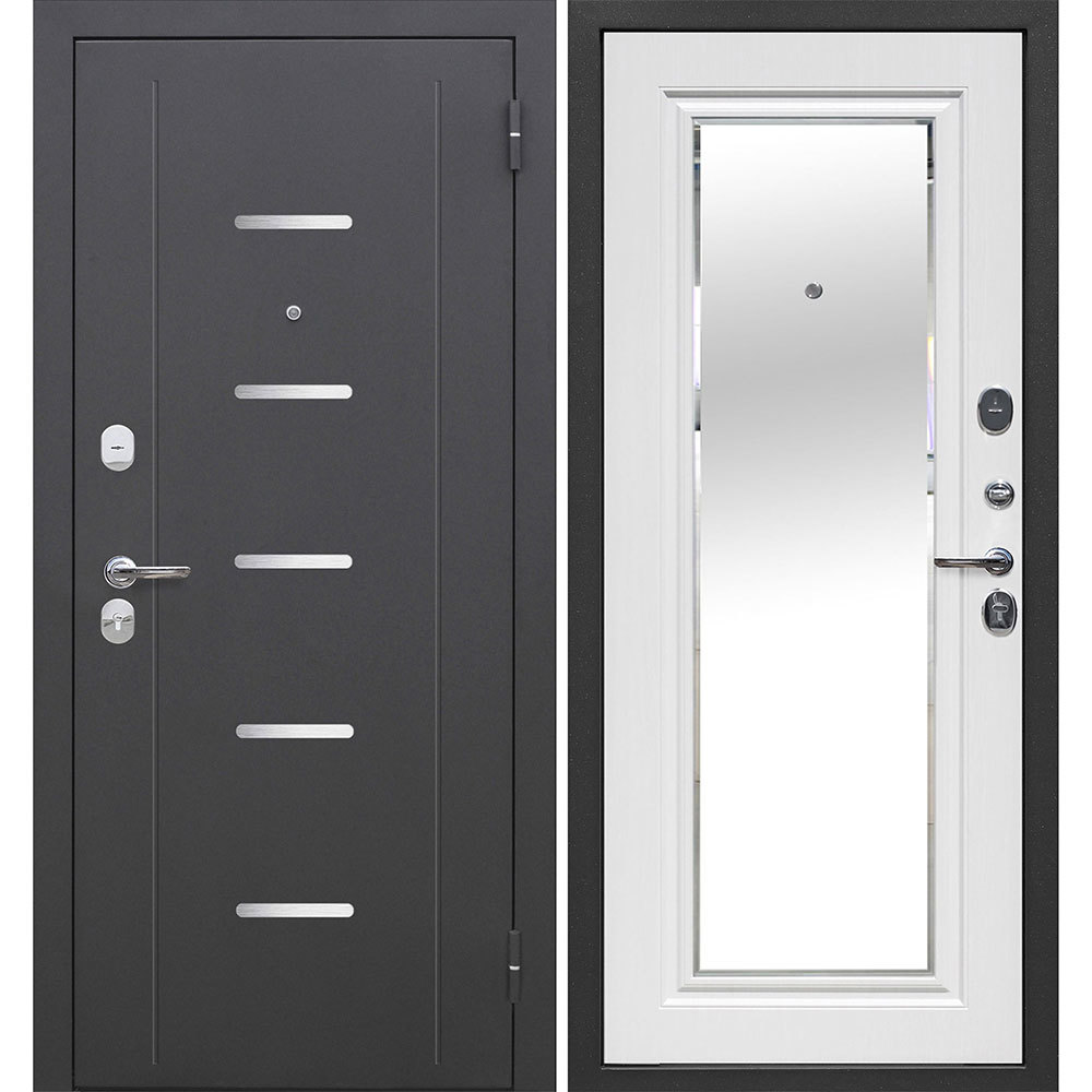 Дверь входная Ferroni Гарда 7,5СМ правая антик серебро - белый ясень с зеркалом 960х2050 мм дверная металлическая гарда 7 5 муар 960 мм правая цвет дуб сонома