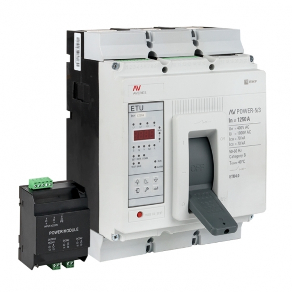 

Автоматический выключатель EKF Averes ETU4.2 (mccb-53-1250M-4.2-av) 3P 1250А 70 кА 400-690 В на монтажную плату