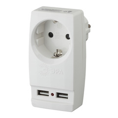 Разветвитель ЭРА SP Стандарт (Б0026332) с заземлением 16 А 220 В 3,5 кВт 1 розетка с двумя модулями USB IP20 c вилкой белый
