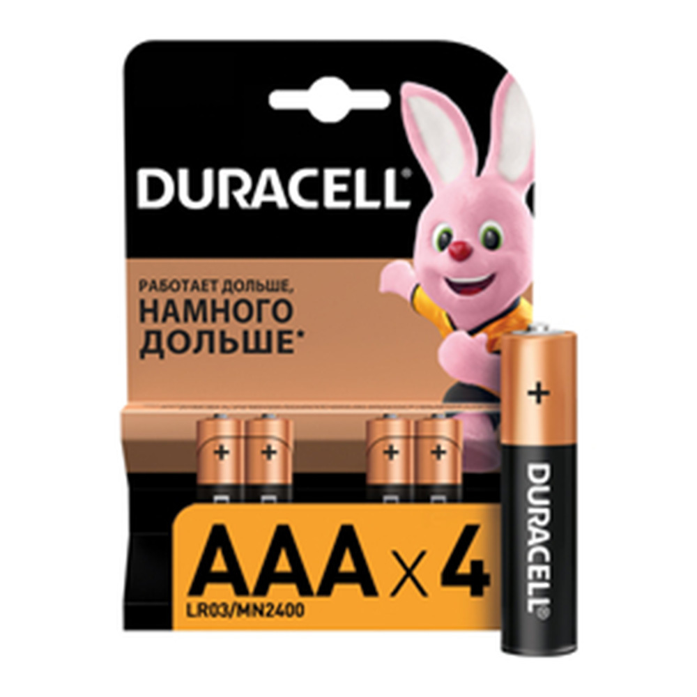 

Батарейка Duracell Basic (Б0026813) ААА мизинчиковая LR03 1,5 В (4 шт.), Черный