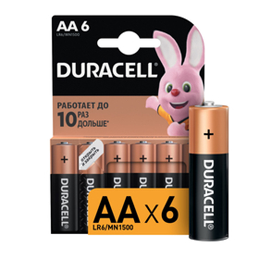 

Батарейка Duracell Basic (Б0014859) АА пальчиковая LR6 1,5 В (6 шт.), Черный