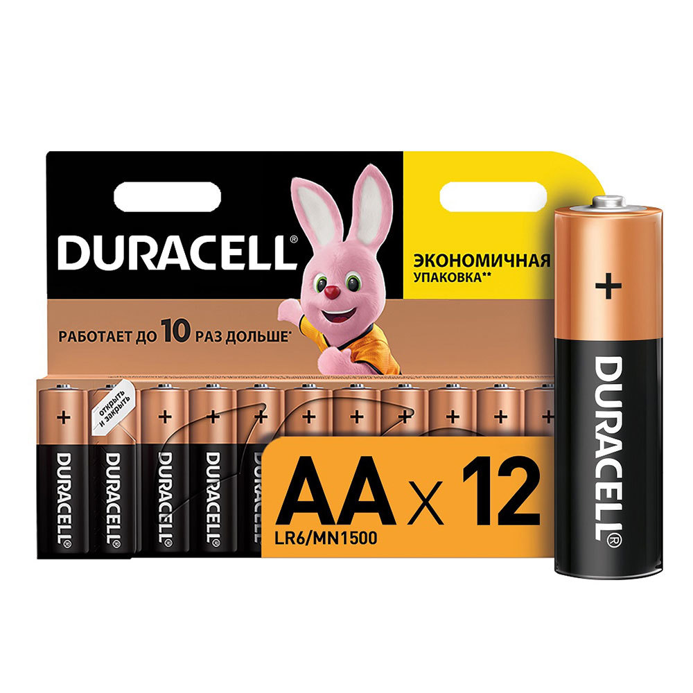 

Батарейка Duracell Basic (C0037388) АА пальчиковая LR6 1,5 В (12 шт.), Черный