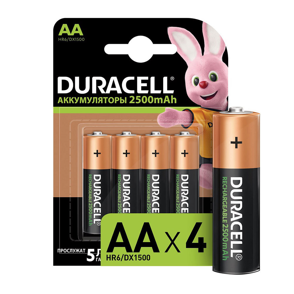

Аккумулятор Duracell АА пальчиковый HR6 1,5 В Ni-MH (4 шт.), Черный