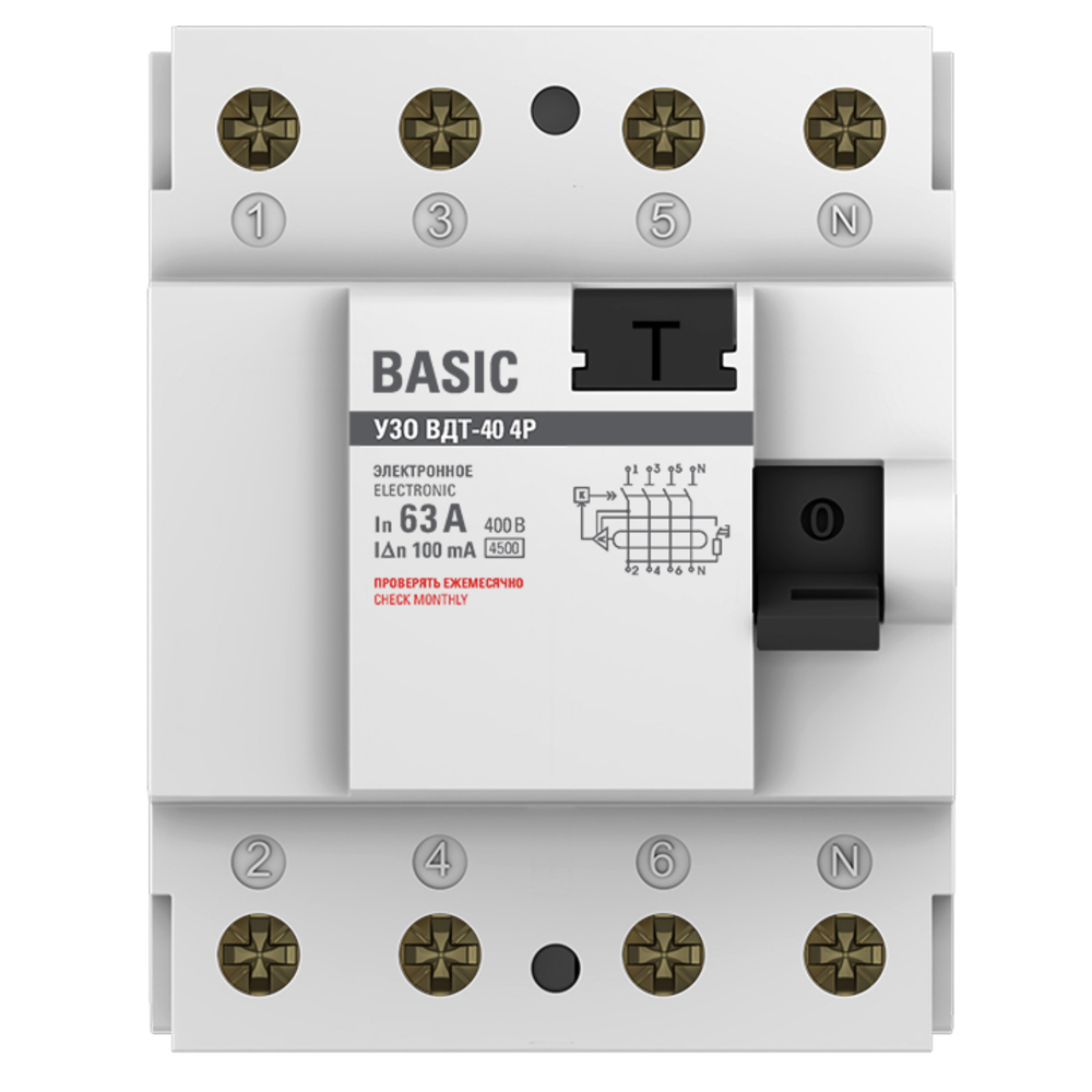 фото Узо ekf basic вдt-40 63а 100 ма 4p тип ас 4,5 ка компактный (elcb-4-63-100e-sim)