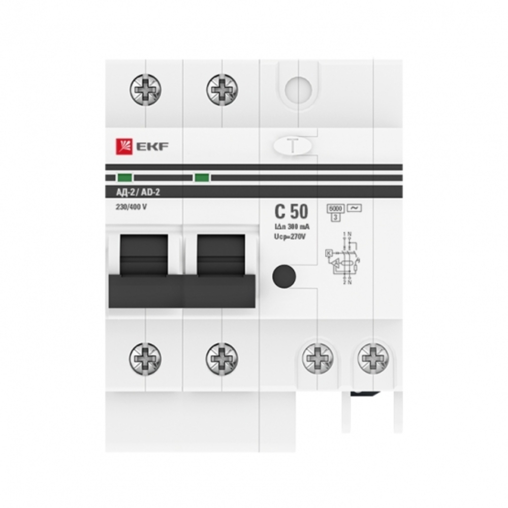 фото Автомат дифференциальный ekf proxima ад-2 50а 300 ма 2p тип ac 6 ка (da2-6-50-300-pro)