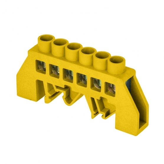 фото Шина нулевая в нейлоновом корпусе на din-рейку ekf proxima 8х12 мм 6 отверстий желтая (sn0-125-6-dpe)