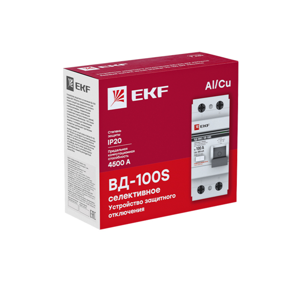 УЗО EKF ВД-100 (elcb-2-63-300S-em-pro) 63А 300 мА 2P тип АС 4,5 кА ...