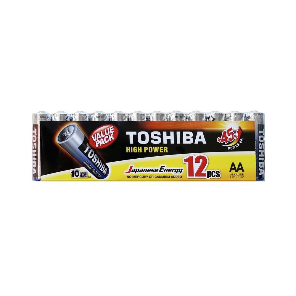 

Батарейка Toshiba High Power (LR6GCPMP12) AA пальчиковая LR6 1,5 В (12 шт.), Серебро;синий;черный