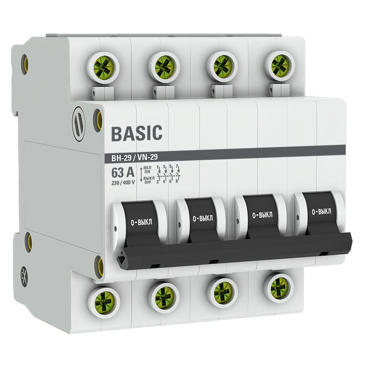 

Выключатель нагрузки EKF Basic ВН-29 4Р 63А 4,5 кА 400 В на DIN-рейку (SL29-4-63-bas)