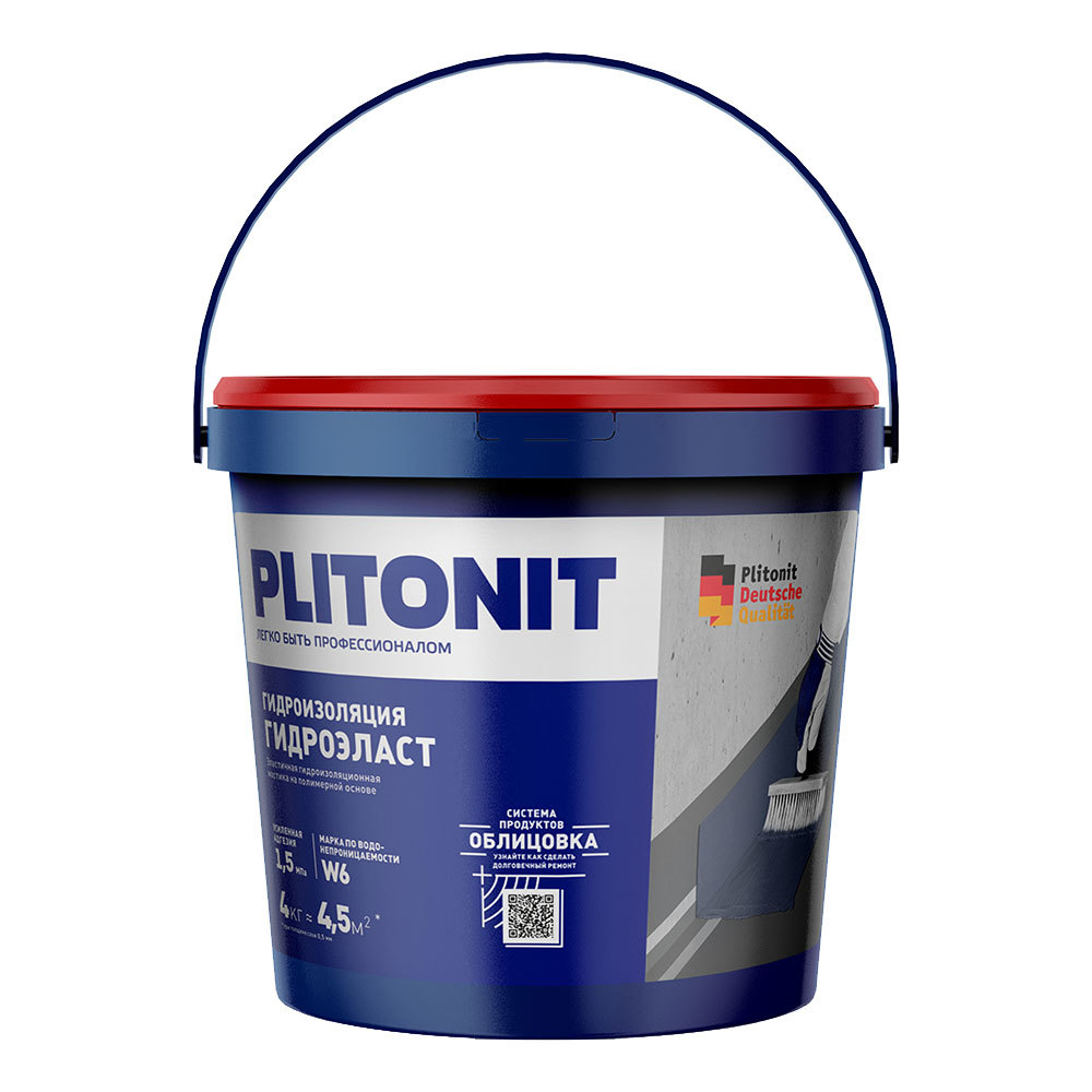 Гидроизоляция акриловая Plitonit ГидроЭласт 4 кг мастика полимерная plitonit гидроэласт 1 2 кг